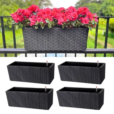 Image de Lot de 4 pots rectangulaires noirs pour l'extérieur