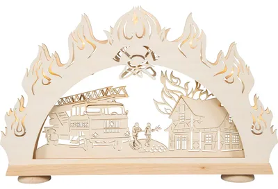 Produktbild von Saico Lichterbogen LED 3D Feuerwehr Holz 52 cm warmweiß natur