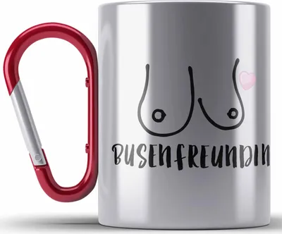 Produktbild von Trendation - Busenfreundin Edelstahl Tasse Karabiner Geschenk Beste Freundin Geburtstag Lustig Freundinnen Spruch Becher (Rot)