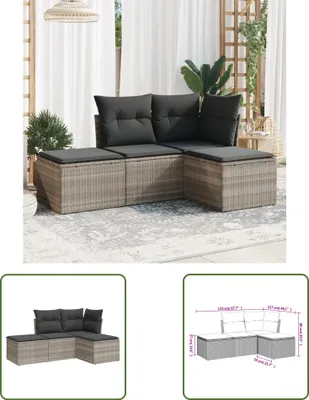 Produktbild von The Living Store 4-tlg. Garten-Sofagarnitur mit Kissen Hellgrau Poly Rattan