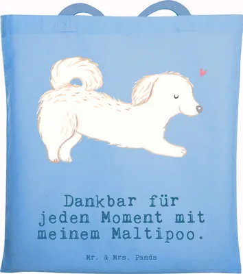 Produktbild von Mr. & Mrs. Panda Schultasche Maltipoo Moment - Sky Blue - Geschenk, dokumententasche, Jutebeutel, Laptoptasche, Kreuzung, Mischling, Shopping Tasche