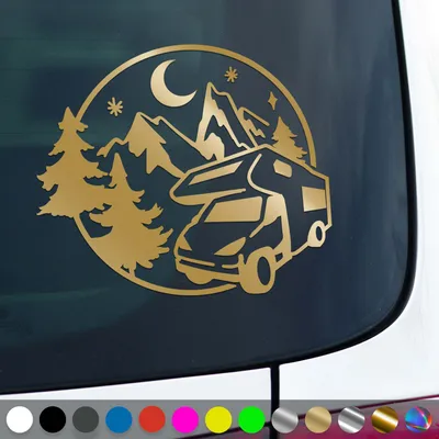 Produktbild von PantherPixel Wohnmobil Aufkleber Wohnwagen Bus Reisen Camping Berge Sticker Auto Geschenkidee Farbe Gold
