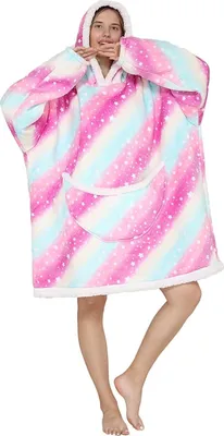 Produktbild von ASKSA Übergroße Sherpa Hoodie für UniDecke Sweatshirt Warme Plüsch Fleece tragbare Decke Mit Taschen, Mehrfarbig 1