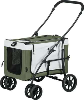 Immagine prodotto di Passeggino per cani, passeggino per animali domestici, carrello per cani, pieghevole, cestino rimovibile, 81 x 58 x 97,5 cm, nero + verde scuro + bianco