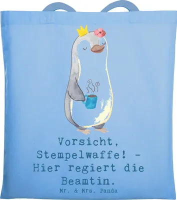 Produktbild von Mr. & Mrs. Panda Tote Bag Beamtin Stempelwaffe - Sky Blue - Geschenk, Anerkennung, Beutel, Shopping Tasche, Berufsleben, Verantwortung, Berufsalltag, humorvolle Sprüche
