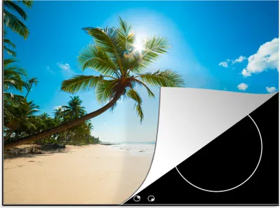 Produktbild von KitchenYeah© Herdabdeckplatte Strand - Meer - Sonne - Palme , 70x52cm, Küche Deko, Glaskeramikkochfeld Herdabdeckung, Abdeckplatte fùr Kochfeld