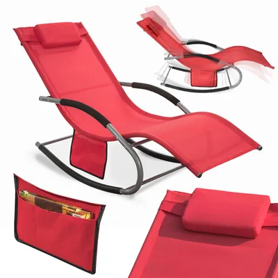 Produktbild von SoBuy OGS28-R Sonnenliege Gartenliege wetterfest Liegestuhl Schaukelstuhl mit Kopfkissen Relaxliege Schaukelliege Strandliege Outdoor bis 150 kg Rot