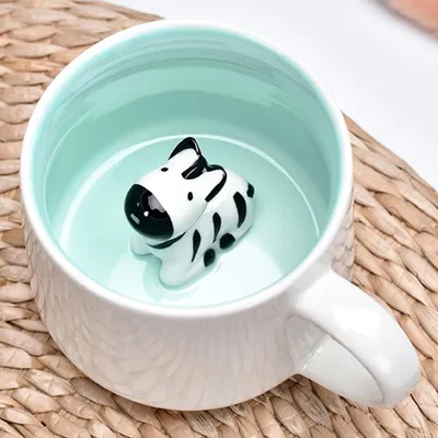 Image de Tasse en céramique avec cuillère et sous-tasse, 350 ml, motif zèbre en 3D