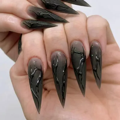 Productafbeelding van Halloween Nagelstickers, amandelvorm, lang, zwart, 24 stuks