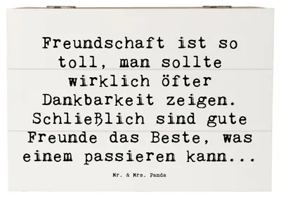 Produktbild von Mr. & Mrs. Panda Truhe Spruch Dankbarkeit für Freundschaft 22 x 15 cm - Weiß - Geschenk, Stimmungen, Zuneigung, fotobox, schmuckkiste, Geschenke Freunde, Motivation