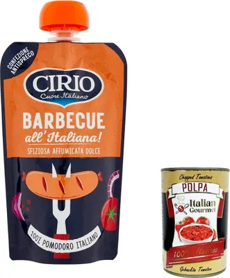 Produktbild von 6x Cirio salsa barbecue all'italiana, gluten free, Italienische Barbeque -BBQ Sauce 120g + Italian Gourmet polpa 400g