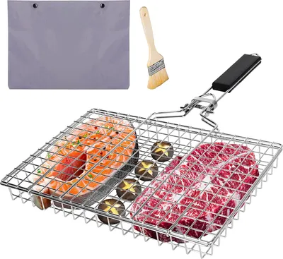 Produktbild von Upgrade Vertiefen Faltbarer BBQ Grillkorb Fischbräter, Fisch Grillkorb, Faltbare Grillkorb aus Edelstahl mit Griff, tragbares Outdoor-Camping-Grillgestell für Grillgemüse, Grillwerkzeuge