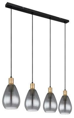 Produktbild von Hängeleuchte, Metall schwarz, Glas rauch, messing, H 120 cm