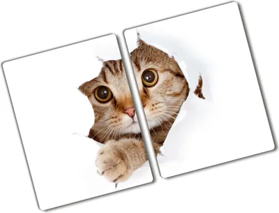 Produktbild von Tulup Glas Herdabdeckplatte - 2x40x52 cm - Glaskeramikkochfeld-Abdeckung Spritzschutz Glasabdeckplatte Kochplattenabdeckung und Schneidebrett - Zweiteilig - Tiere - Katze - Beige