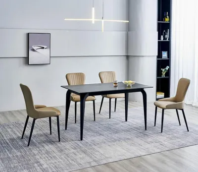 Produktbild von Esszimmer Möbel Designer Schwarzer Tisch Edelstahl Luxus Polsterstühle