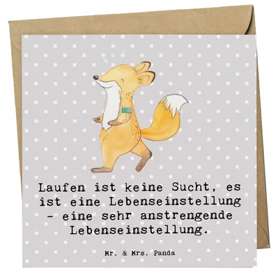 Produktbild von Mr. & Mrs. Panda Grußkarte Laufen Lebensstil - Grau Pastell - Geschenk, Sport, Joggen, Teamsport, Glückwunschkarte, lauffans, Klappkarte, Sportler, Sportart, faltkarte