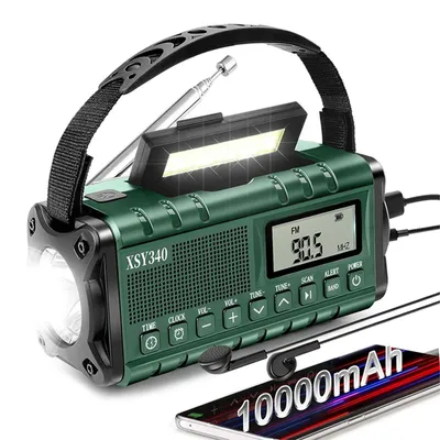 Produktbild von 10000MAH Handschüttel Radio,Multifunktions Solar Weltempfänger,AM/FM/WB Regulieren,Digital Anzeige,Mit Taschenlampe/SOS Alarm/Wecker,Type-c Aufladung