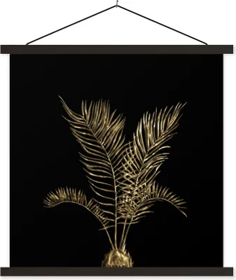 Produktbild von MuchoWow® Textilposter Gold - Pflanzen - Blatt 120x120 cm mit schwarzem Rahmen - Aufhängungsset