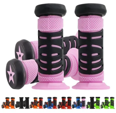 Obrázok produktu pre Riadidlá na bicykel, sada 2 kusy, ružové, gumené, 22 mm, 95 mm, s nárazníkmi, vhodné pre kolobežky, bežecké bicykle a detské bicykle