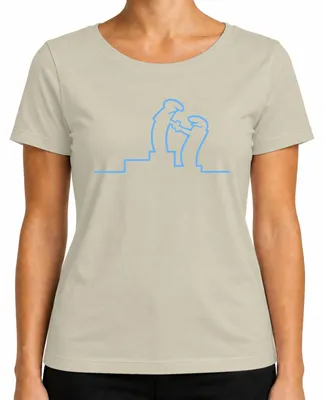 Immagine prodotto di T-shirt da donna con stampa "Linea Strichmännchen Balum Osvaldo Cavandoli Retro", colore naturale, taglia M