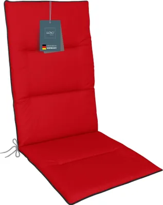 Produktbild von LILENO HOME Gartenstuhl Auflagen als [1er Set - Hochlehner] in Rot + Keder Grau - bequeme Liegen als Sitzauflagen für Gartenmöbel - Stuhlkissen für Gartenstühle und Klappstühle