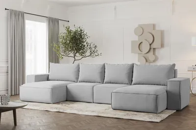 Produktbild von Wohnlandschaft U-Form Sofa ESTELLE in Stoff Opera Velvet Hellgrau