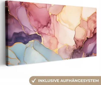 Produktbild von MuchoWow® - Leinwandbilder - Marmor - Farbenfroh, Wandbild, Wanddeko Bilder Wohnzimmer, 40x20 cm