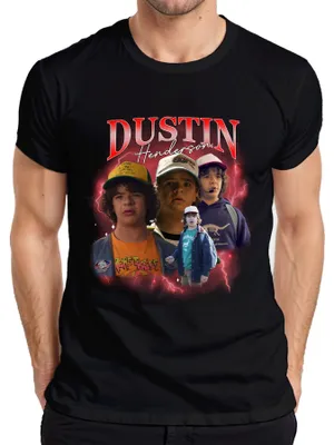 Zdjęcie produktu dla Koszulka męska Dustin Henderson Stranger Fan Gift Retro 80s Vintage Hawkins, czarny, 3XL