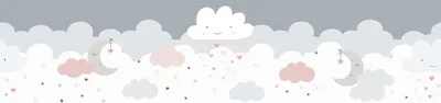 Produktbild von Lovely Kids selbstklebende Kinderzimmer Bordüre Dreamy Sky grau rosa weiß 5,00 m x 0,155 m