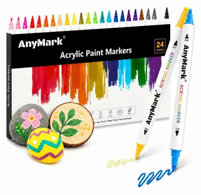 Obrázok produktu pre Akrylové fixky, 24 farieb, vodeodolné, s dvojitou špičkou (1-5 mm), vhodné na kamene, kreatívne projekty a plátna