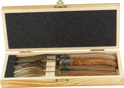 Produktbild von Solex Torro Steakbesteckset mit Echtholzgriff aus Pakkaholz in einer Holzbox