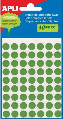 Produktbild von Apli - runde Etiketten im Etui Durchmesser 8 mm, grün, 288 Stück, 96 pro Blatt (2047)