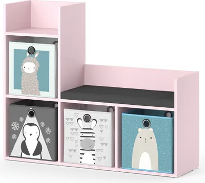 Produktbild von Vicco Kinderregal Luigi, 107.2 x 88.6 cm mit 2 Faltboxen (grau), Rosa