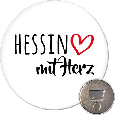 Produktbild von Huuraa Magnet Hessin mit Herz 59mm Kühlschrankmagnet rund Flaschenöffner Geschenkidee