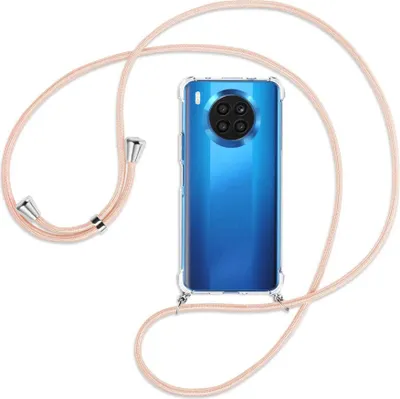 Produktbild von Handykette Backcover-Schutzhülle mit Band (Metall silberfarben) für Huawei nova 8i / Honor 50 Lite - rose peach