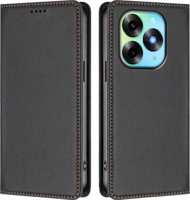 Image de Etui en cuir pour itel S23+, étui magnétique en cuirPolyuréthaneavec support Noir