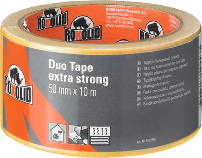 Produktbild von ROXOLID Duo Tape extra strong Doppelseitiges Klebeband Teppichgewebeband braun 50 mm x 10 m