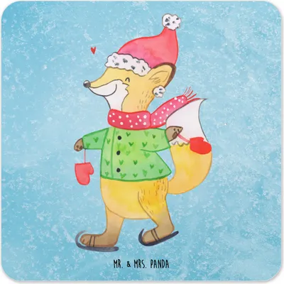 Produktbild von Mr. & Mrs. Panda Untersetzer für Gläser Fuchs  Schlittschuhe 15er Set - Eisblau - Geschenk, Weihnachtstage, Weihnachtsbaum, Weihnachten, Flaschenuntersetzer, Tassen
