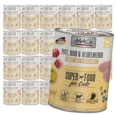 Zdjęcie produktu dla MAC's 24x800g Bezzbożowa Mokra Karma Dla Kota Indyk Wołowina Borówki