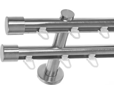 Produktbild von Innenlauf Gardinenstange Edelstahl Look 20mm Wandträger 2-läufig Kappe, Länge wählbar H40 E30E30