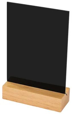 Produktbild von HMF Acryl Tischaufsteller DIN A6 Format mit Holzfuß aus Eiche, abwischbare Tafel zum Beschriften, T-Aufsteller