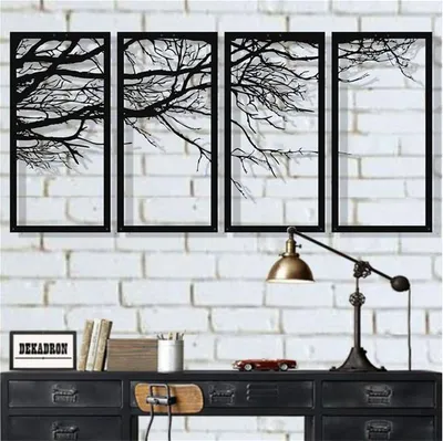 Produktbild von Antdecor Tree Of Life 4 Stück Metall Wandkunst, Metall Baum Wandkunst, 4 Paneele 100x50 cm