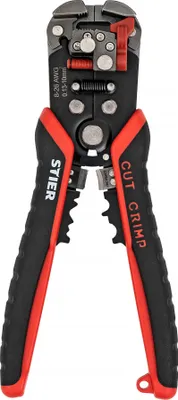 Produktbild von STIER Automatik-Schneid-, Crimp- und Abisolierzange mit Stromprüfer, Kabelabisolierer, Kabel Abisolierwerkzeug, Entisolierzange, cable cutter, wirestripper, Entmantler