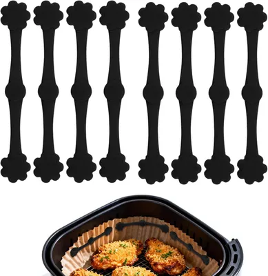 Produktbild von 8 Magnete für Backpapier in der Heißluftfritteuse, 12 cm lang, Silikon Zubehör, Schwarz