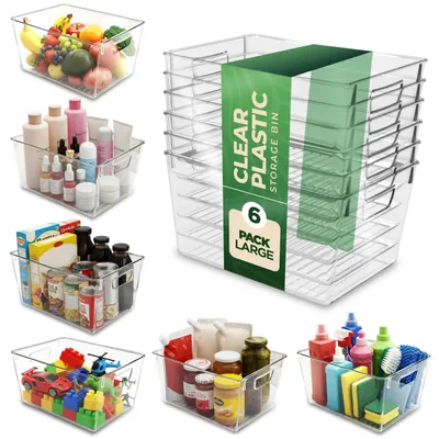 Immagine prodotto di Set di 6 contenitori in plastica con maniglie, ideali per la cucina e per gli armadi
