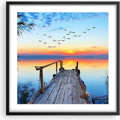 Produktbild von Gerahmtes Poster - Schwarzer Rahmen - Brücke See - 50x50 cm - Wand Bild - Wanddeko - Wandbilder - Kunstposter - Wandposter - Bilderrahmen - Bilder - Kunstdruck - Wandbild - P2BAC50x50-3818