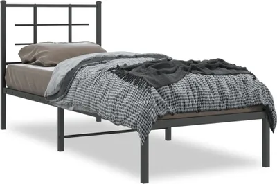 Productafbeelding van vidaXL Bedframe met hoofdeinde Metaal Zwart 75x190 cm