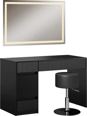 Zdjęcie produktu dla Toaletka Vicco Omira Czarny 120 cm z lustrem LED i stołkiem, Model 50170