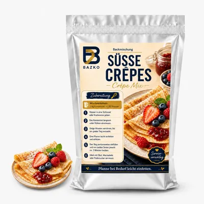 Produktbild von Bazko 1 kg Backmischung für süße Pfannkuchen, Crêpes Mix, KI-generiertes Bild