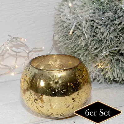 Produktbild von Teelichthalterset, Struktur, 6er Set | Glas, Gold | H9,5xB12,5 cm